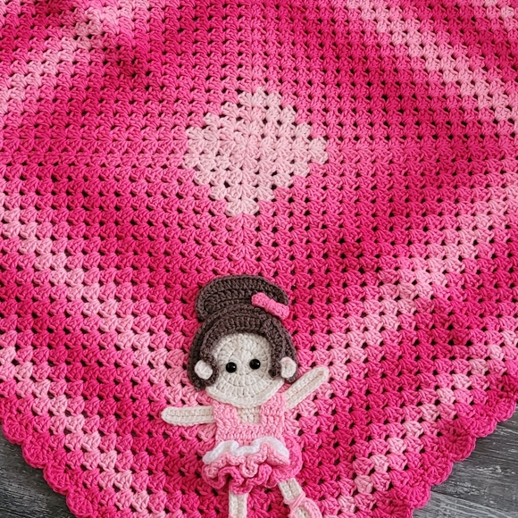 Handmade crocheted granny square baby blanket with ballerina. - Picture 2 of 3